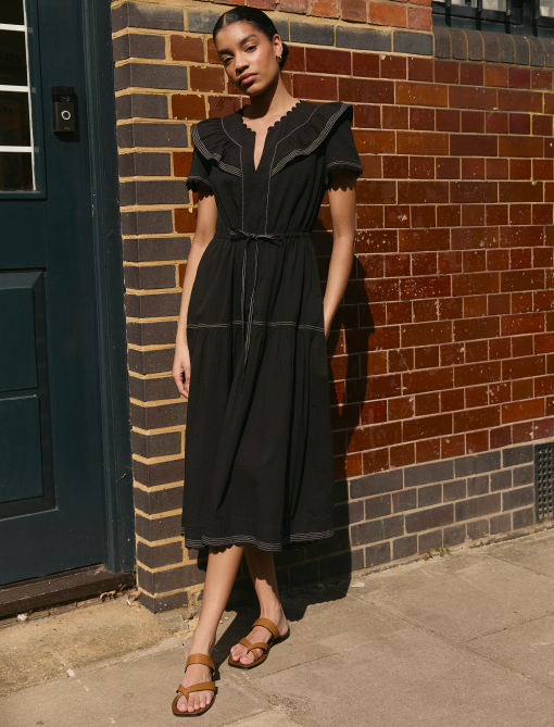 Nessa Cotton Seersucker Maxi Dress - Black：圖片 3