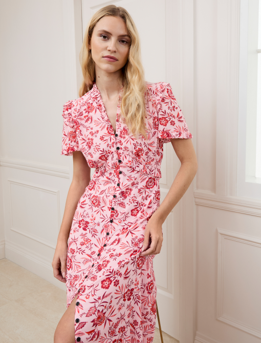 Liliana Cotton Blend Maxi Dress - Pink Palm Floral Print：圖片 2
