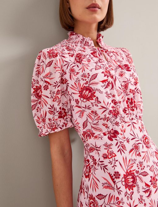 Irina Cotton Blend Midi Dress - Pink Palm Floral Print：圖片 7