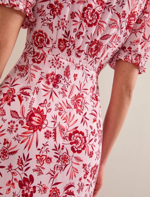 Irina Cotton Blend Midi Dress - Pink Palm Floral Print：圖片 8