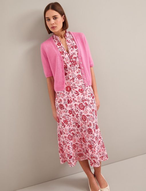 Irina Cotton Blend Midi Dress - Pink Palm Floral Print：圖片 10