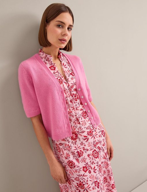Irina Cotton Blend Midi Dress - Pink Palm Floral Print：圖片 2