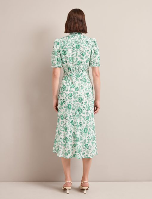 Irina Cotton Blend Midi Dress - Green Palm Floral Print：圖片 6