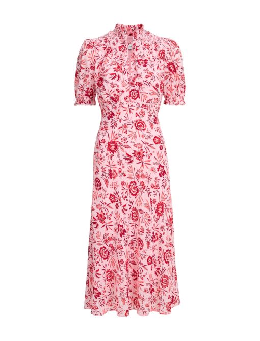 Irina Cotton Blend Midi Dress - Pink Palm Floral Print：圖片 11