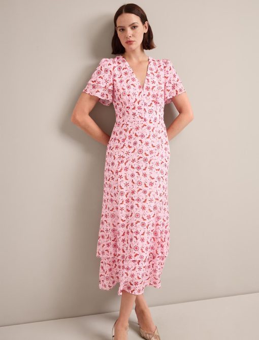 Lotta Gold Metallic Fil Coupé Maxi Dress - Pink Floral Trellis Print：圖片 6