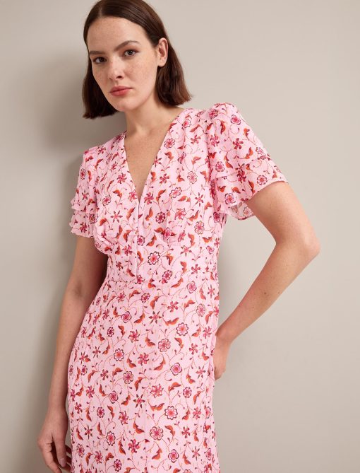 Lotta Gold Metallic Fil Coupé Maxi Dress - Pink Floral Trellis Print：圖片 2