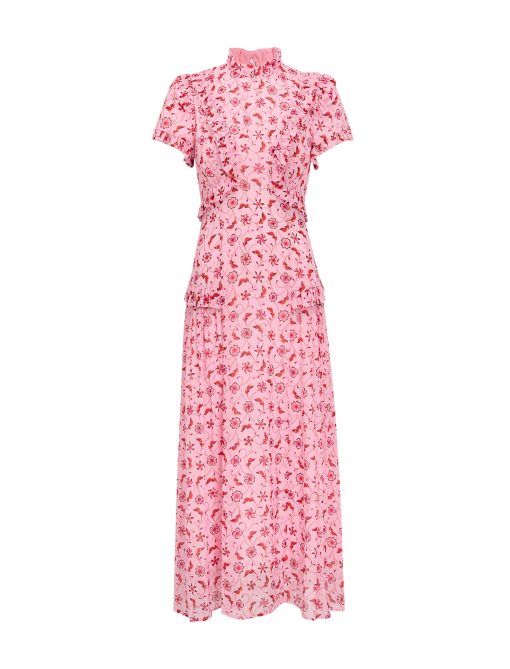 Mirabel Gold Metallic Fil Coupé Maxi Dress - Pink Floral Trellis Print：圖片 11