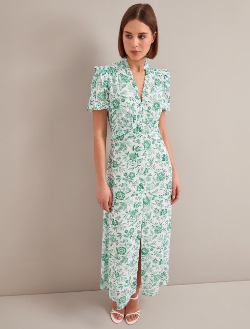 Liliana Cotton Blend Maxi Dress - Green Palm Floral Print：圖片 8
