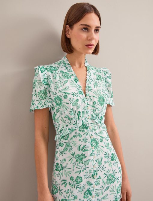 Liliana Cotton Blend Maxi Dress - Green Palm Floral Print：圖片 9