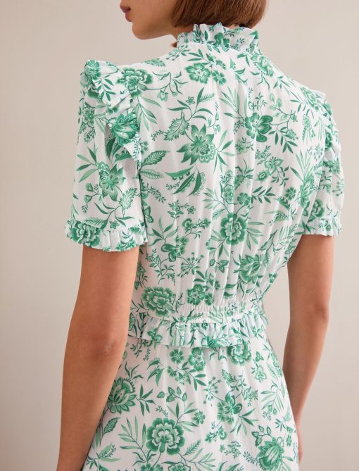Liliana Cotton Blend Maxi Dress - Green Palm Floral Print：圖片 11