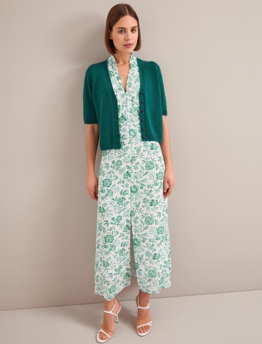 Liliana Cotton Blend Maxi Dress - Green Palm Floral Print：圖片 12