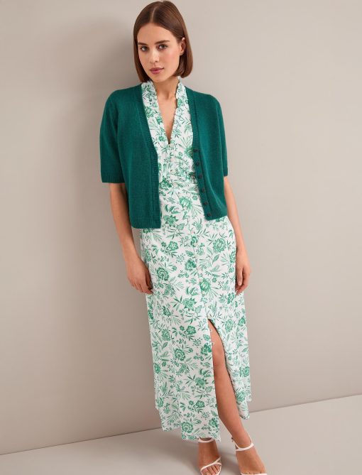 Liliana Cotton Blend Maxi Dress - Green Palm Floral Print：圖片 13