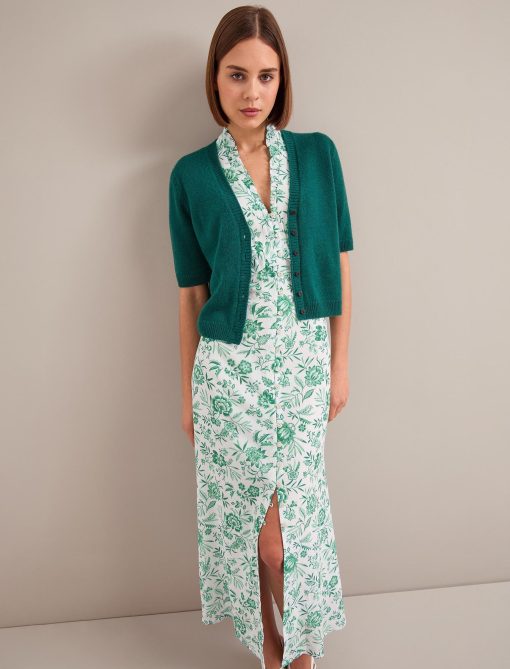 Liliana Cotton Blend Maxi Dress - Green Palm Floral Print：圖片 4