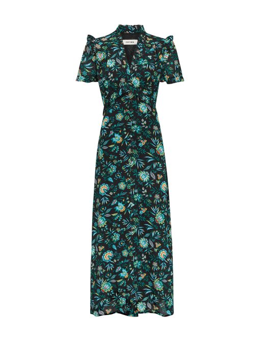 Liliana Cotton Blend Maxi Dress - Black Palm Floral Print：圖片 7