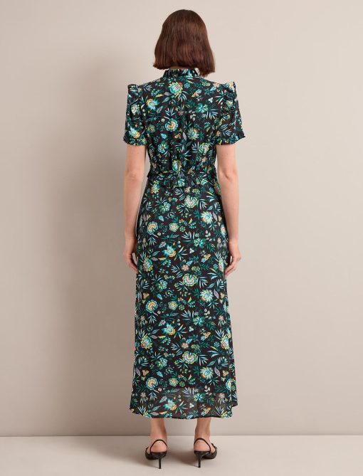 Liliana Cotton Blend Maxi Dress - Black Palm Floral Print：圖片 6