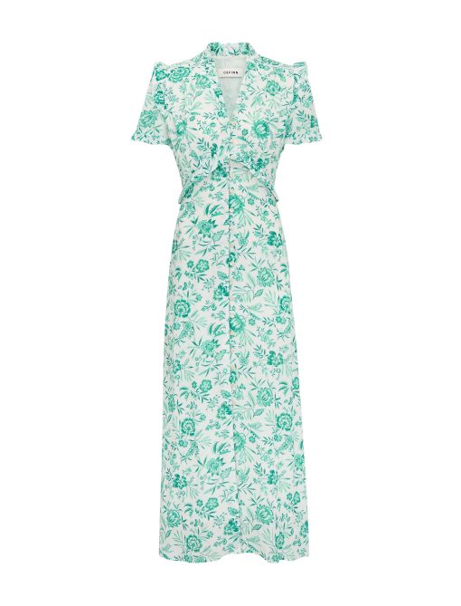 Liliana Cotton Blend Maxi Dress - Green Palm Floral Print：圖片 14