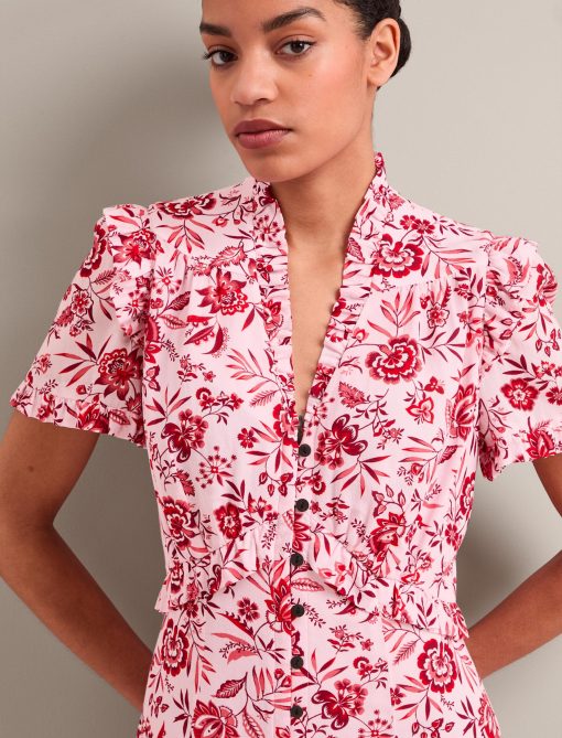 Liliana Cotton Blend Maxi Dress - Pink Palm Floral Print：圖片 4