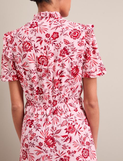 Liliana Cotton Blend Maxi Dress - Pink Palm Floral Print：圖片 7