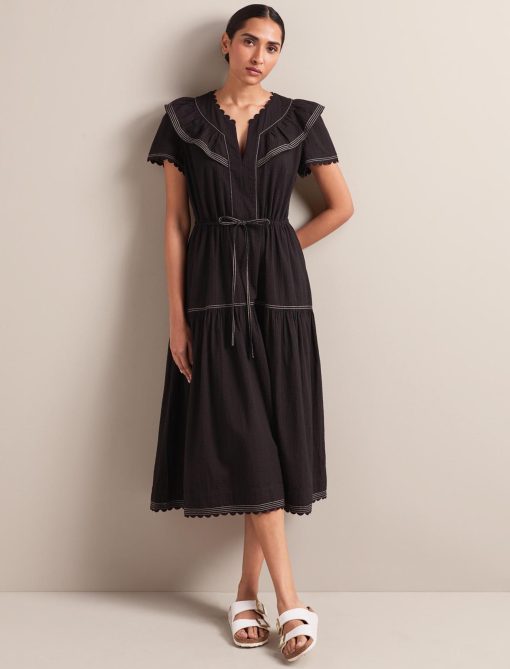 Nessa Cotton Seersucker Maxi Dress - Black：圖片 2