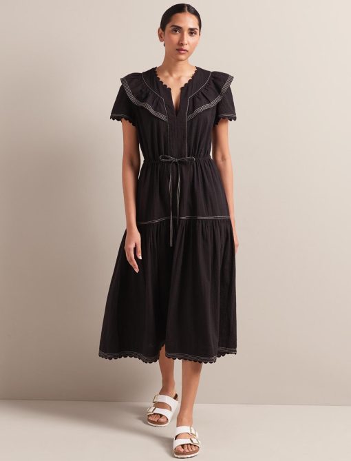 Nessa Cotton Seersucker Maxi Dress - Black：圖片 9