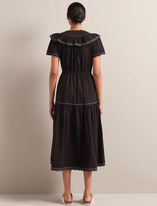 Nessa Cotton Seersucker Maxi Dress - Black：圖片 11