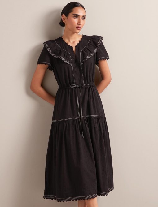 Nessa Cotton Seersucker Maxi Dress - Black：圖片 6