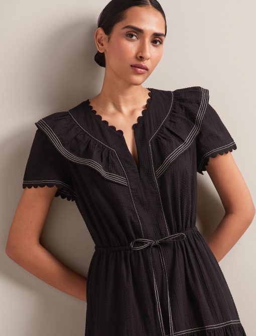 Nessa Cotton Seersucker Maxi Dress - Black：圖片 4