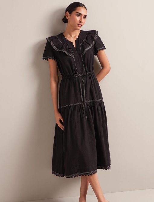 Nessa Cotton Seersucker Maxi Dress - Black：圖片 7