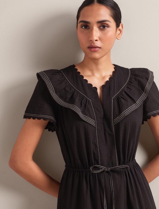Nessa Cotton Seersucker Maxi Dress - Black：圖片 10