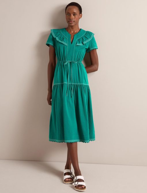 Nessa Cotton Seersucker Maxi Dress - Dark Green：圖片 4