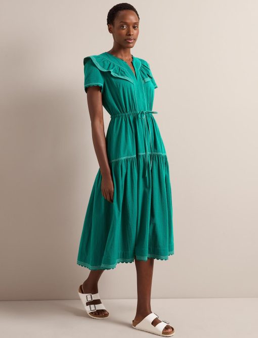 Nessa Cotton Seersucker Maxi Dress - Dark Green：圖片 2