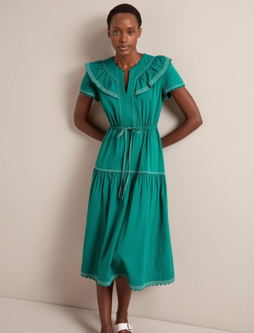 Nessa Cotton Seersucker Maxi Dress - Dark Green：圖片 3