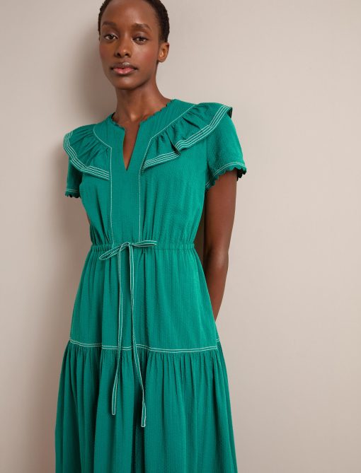 Nessa Cotton Seersucker Maxi Dress - Dark Green：圖片 8