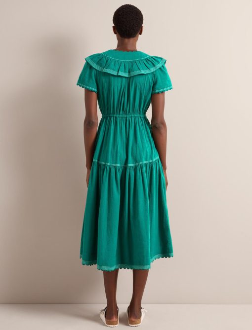 Nessa Cotton Seersucker Maxi Dress - Dark Green：圖片 7