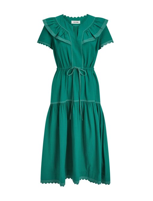 Nessa Cotton Seersucker Maxi Dress - Dark Green：圖片 9