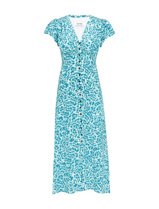 Leila Silk Maxi Dress - Blue Green Feather Print：圖片 12