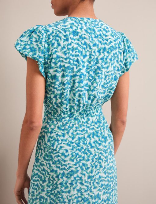 Leila Silk Maxi Dress - Blue Green Feather Print：圖片 8