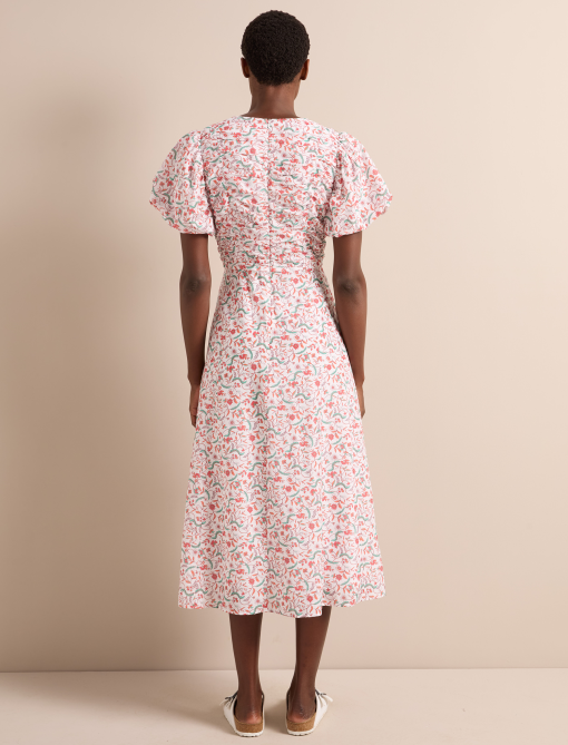 Elisa Silk Blend Midi Dress - Red Trailing Feather Print：圖片 9