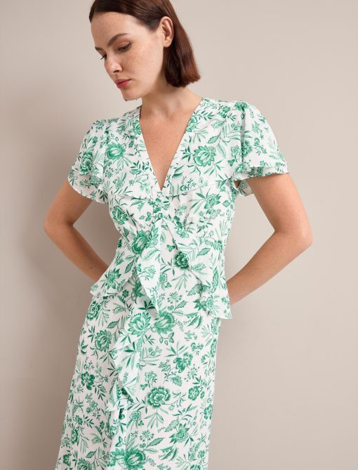 Vivienne Cotton Blend Maxi Dress - Green Palm Floral Print：圖片 2