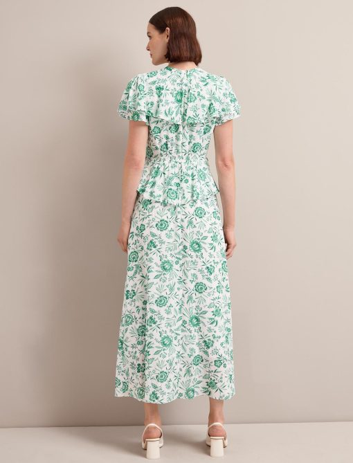 Vivienne Cotton Blend Maxi Dress - Green Palm Floral Print：圖片 8