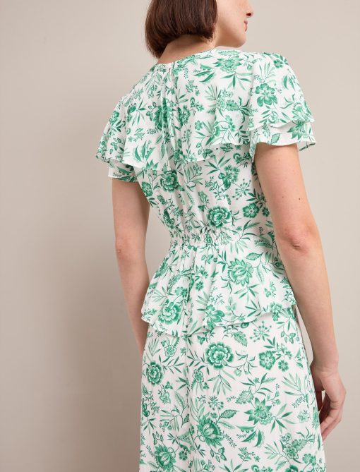 Vivienne Cotton Blend Maxi Dress - Green Palm Floral Print：圖片 6
