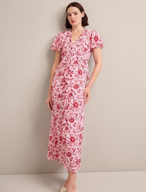 Vivienne Cotton Blend Maxi Dress - Pink Palm Floral Print：圖片 5