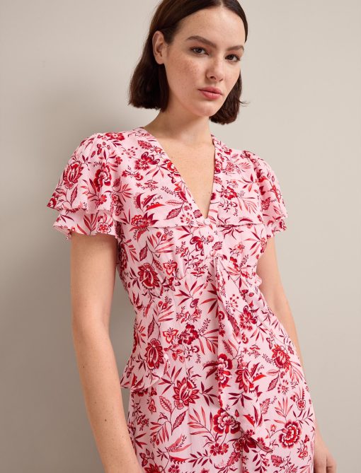 Vivienne Cotton Blend Maxi Dress - Pink Palm Floral Print：圖片 3