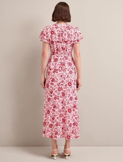 Vivienne Cotton Blend Maxi Dress - Pink Palm Floral Print：圖片 6