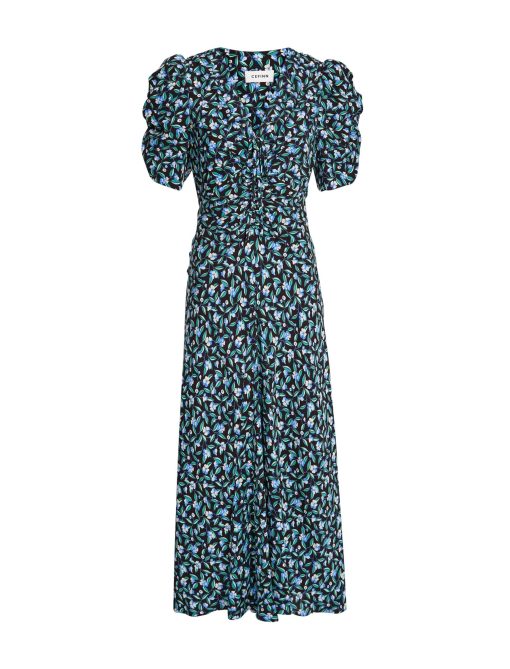 Ophelia Bias Cut Maxi Dress - Black Blue Deco Floral Print：圖片 9