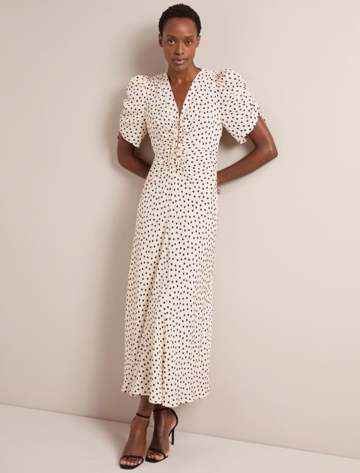Ophelia Bias Cut Maxi Dress - Ecru Black Polka Dot Print：圖片 8