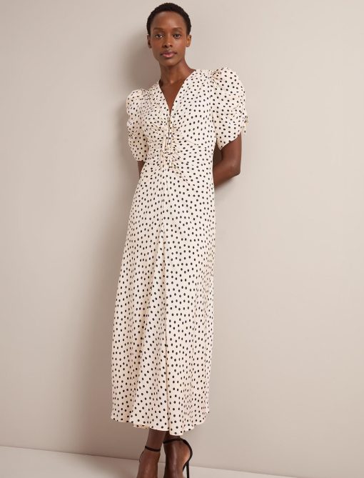 Ophelia Bias Cut Maxi Dress - Ecru Black Polka Dot Print：圖片 4