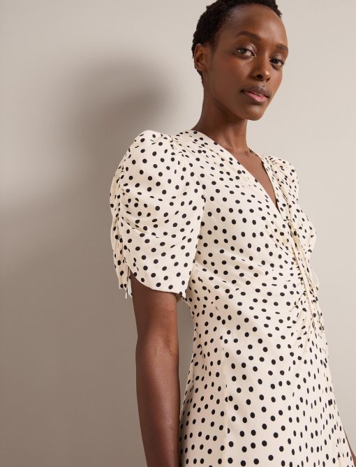 Ophelia Bias Cut Maxi Dress - Ecru Black Polka Dot Print：圖片 2