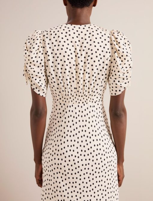 Ophelia Bias Cut Maxi Dress - Ecru Black Polka Dot Print：圖片 9