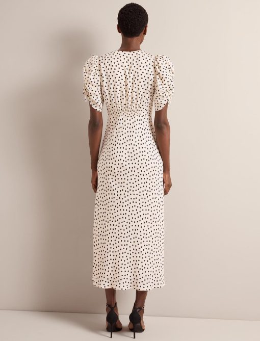 Ophelia Bias Cut Maxi Dress - Ecru Black Polka Dot Print：圖片 10
